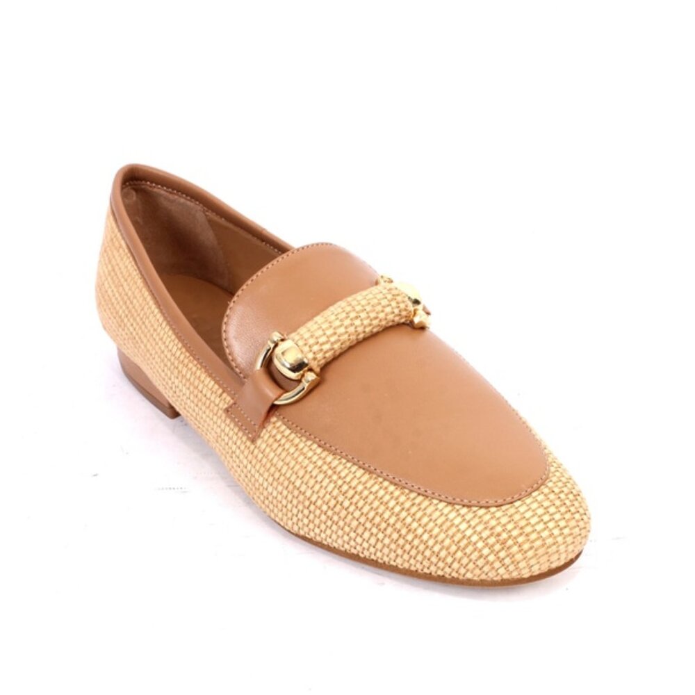 Shana 072 Beige Raffia Leather Pumps Loafers Shoes